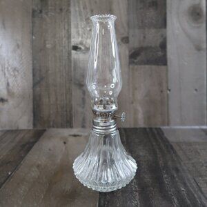 Lamplight Farms Vintage Clear Cut Glass Oil Lamp Fluted Chimney 9"